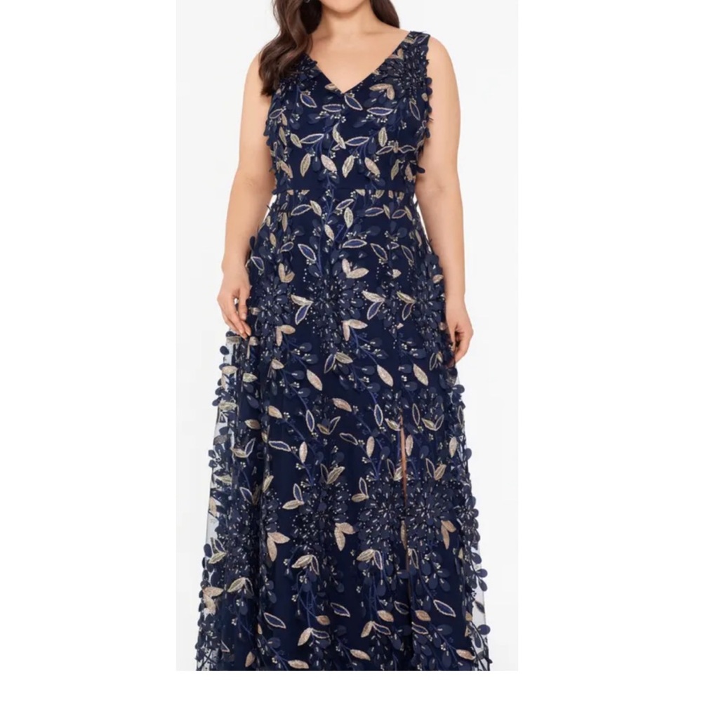 Xscape- Floral embellished formal gown- navy- 18w